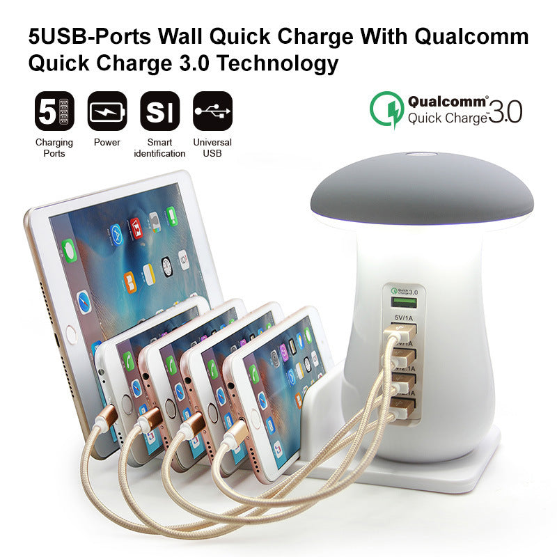 2-in-1 Mushroom LED Lamp with USB Charger