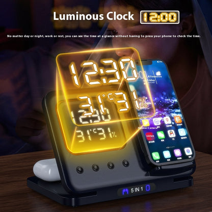 5-in-1 Wireless Charging Dock with LED Alarm Clock