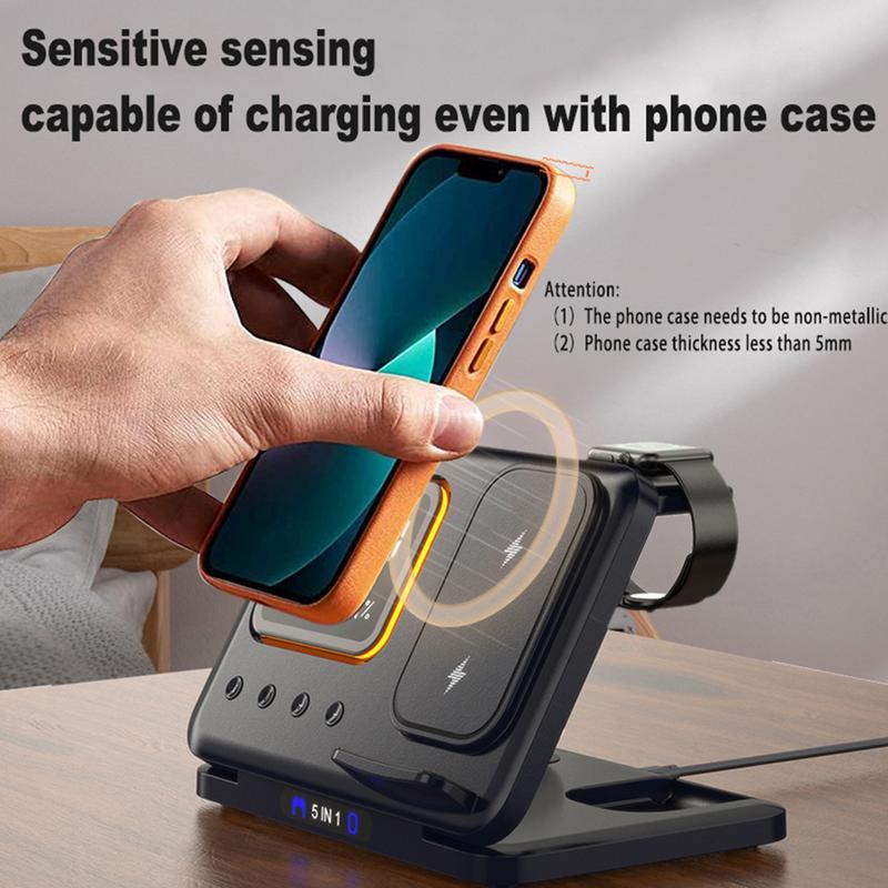 5-in-1 Wireless Charging Dock with LED Alarm Clock