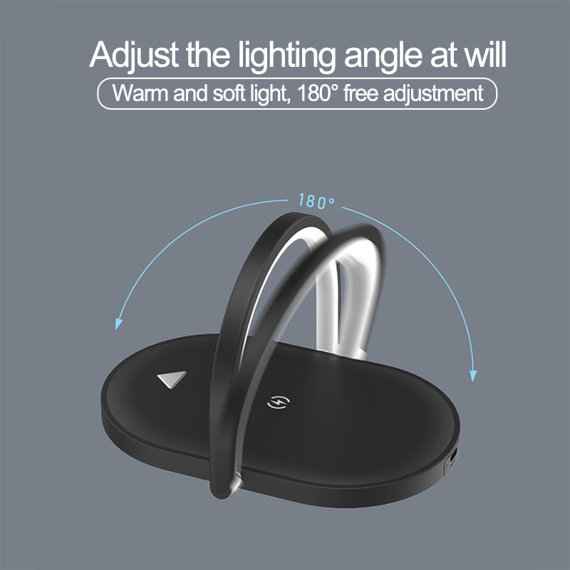3-in-1 Foldable Wireless Charger with LED Night Light & Table Lamp – 15W Fast Charging