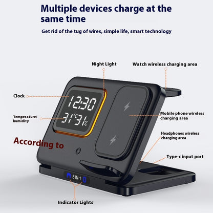 5-in-1 Wireless Charging Dock with LED Alarm Clock