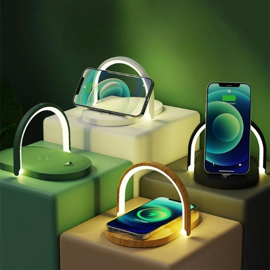 3-in-1 Foldable Wireless Charger with LED Night Light & Table Lamp – 15W Fast Charging