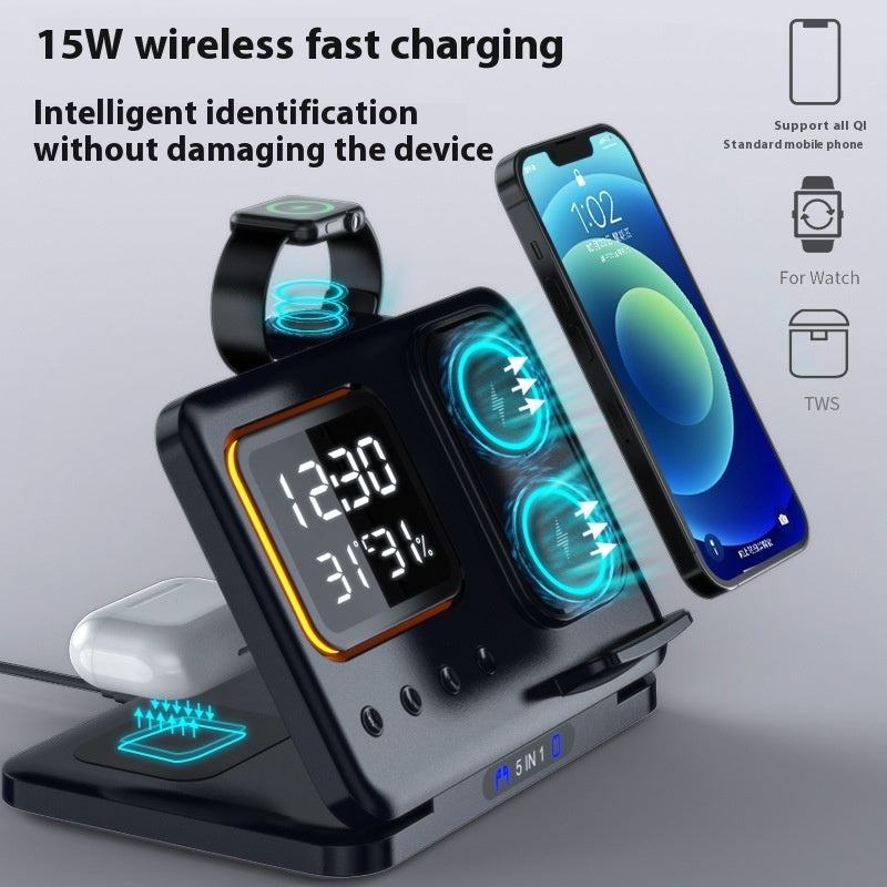 5-in-1 Wireless Charging Dock with LED Alarm Clock