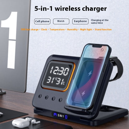5-in-1 Wireless Charging Dock with LED Alarm Clock